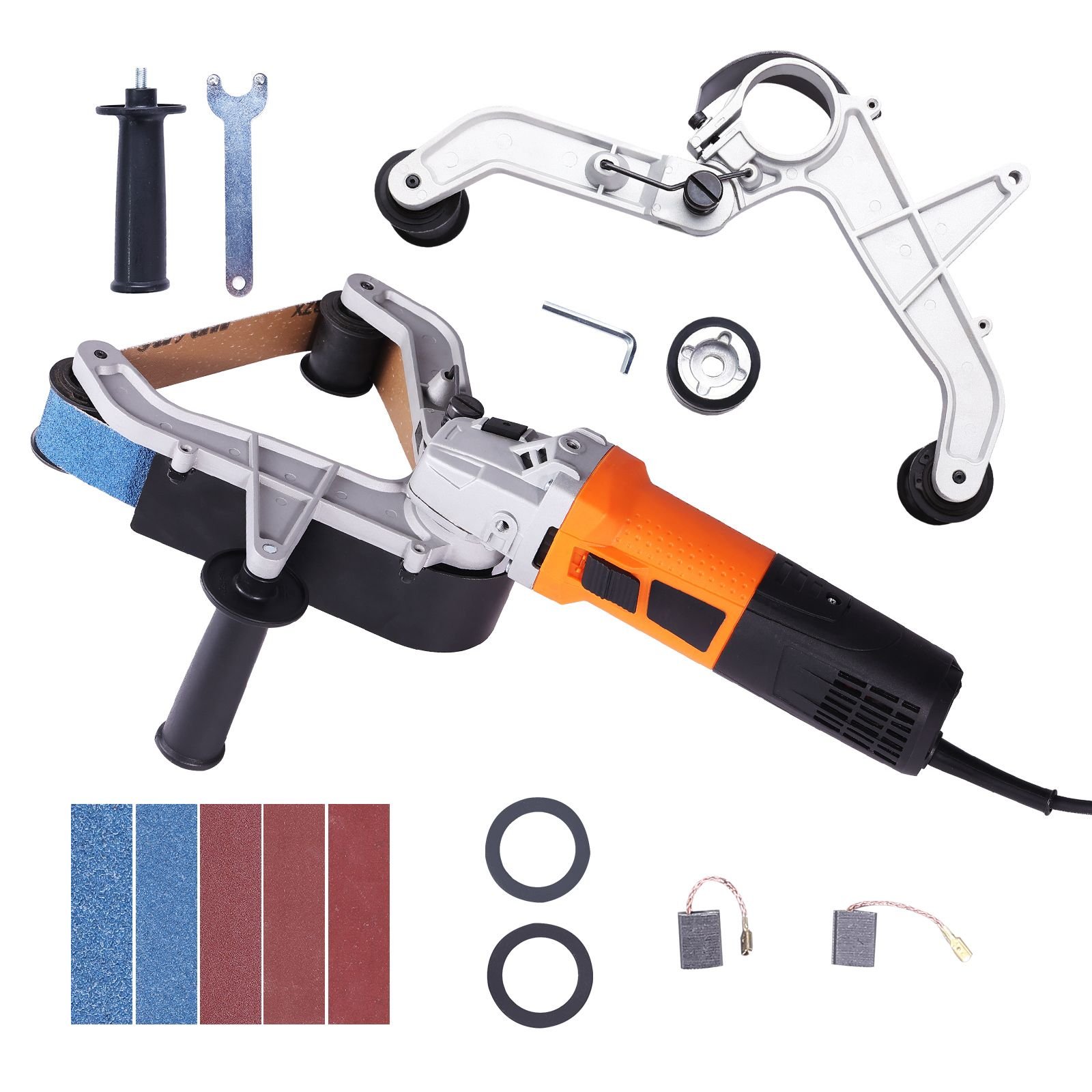 pipe tube polisher sander, 1000w pipe belt sander with 6 variable speeds 1100 3200rpm, professional belt sander grinding machine with 50pcs sanding belts for burnishing finishing rust removal