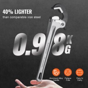 pipe wrench, 14" aluminum straight pipe wrench, automatic jaw adjustment, adjustable plumbing wrench, easy to carry, ergonomic handle, hangable design, for water pipes, automotive repairs