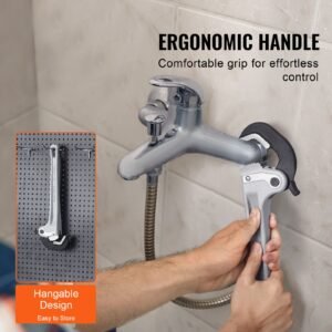 pipe wrench, 14" aluminum straight pipe wrench, automatic jaw adjustment, adjustable plumbing wrench, easy to carry, ergonomic handle, hangable design, for water pipes, automotive repairs