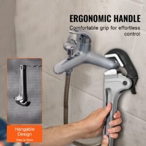 pipe wrench, 18" aluminum straight pipe wrench, automatic jaw adjustment, adjustable plumbing wrench, easy to carry, ergonomic handle, hangable design, for water pipes, automotive repairs