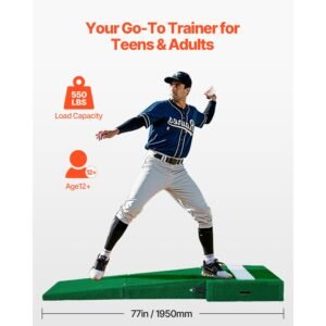 pitching mound, portable baseball pitcher's mound, 77 in iindoor outdoor pitching practice and training equipment, softball pitching aids with antifade turf, pitching rubber, carry handles