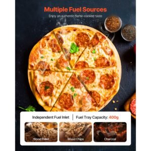 pizza oven outdoor, 12" pellet pizza oven, portable pizza stove with built in thermometer, wood fired stainless steel pizza maker, for backyard, camping, pizza stone, shovel, carry bag, silver