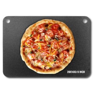 pizza steel, 20" x 14" x 3/8" pizza steel plate for oven, pre seasoned carbon steel pizza baking stone with 20x higher conductivity, heavy duty rustproof pizza pan for outdoor grill, indoor oven