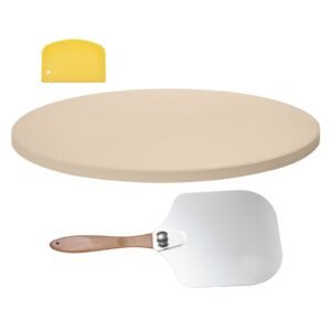 Pizza Stone, 15 in Round Pizza Stone, 0.67 in Large Cordierite Baking-Stone with Metal Peel, Scrape, 1450Fahrenheit Heat-Resistant Cooking Stones, for Kitchen Oven, Baking Pizzas, BBQ Grilling