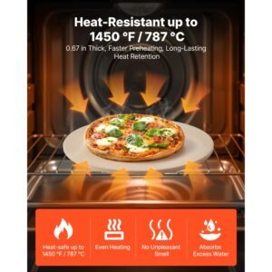 pizza stone, 15 in round pizza stone, 0.67 in large cordierite baking stone with metal peel, scrape, 1450fahrenheit heat resistant cooking stones, for kitchen oven, baking pizzas, bbq grilling