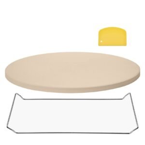 Pizza Stone, 16 in Round Pizza Stone, 0.67" Thick Extra Large Baking-Stone with Rack Stand, 1450 Fahrenheit Heat-Resistant Cooking Stones, for Kitchen Oven, Baking Pizzas, BBQ Grill