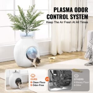 plant cat litter box, smart odor control system, hidden cat litter box with 9.48 in large entrance, lighting decoration & sturdy abs material, fit for living room/corner/outdoor pool/patio