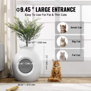 plant cat litter box, smart odor control system, hidden cat litter box with 9.48 in large entrance, lighting decoration & sturdy abs material, fit for living room/corner/outdoor pool/patio