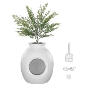 Plant Cat Litter Box, Smart Odor Control System, Hidden Cat Litter Box with 9.48 in Large Entrance, Lighting Decoration & Sturdy ABS Material, Fit for Living Room/Corner/Outdoor Pool/Patio
