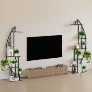 plant stand indoor with grow lights, 63 in tall 6 tiered lighted plant shelf, 2 pack metal corner plants holder, 3 timer & 10 brightness, half moon shaped flower display rack for living room
