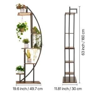 plant stand indoor with grow lights, 63 in tall 6 tiered lighted plant shelf, 2 pack metal corner plants holder, 3 timer & 10 brightness, half moon shaped flower display rack for living room