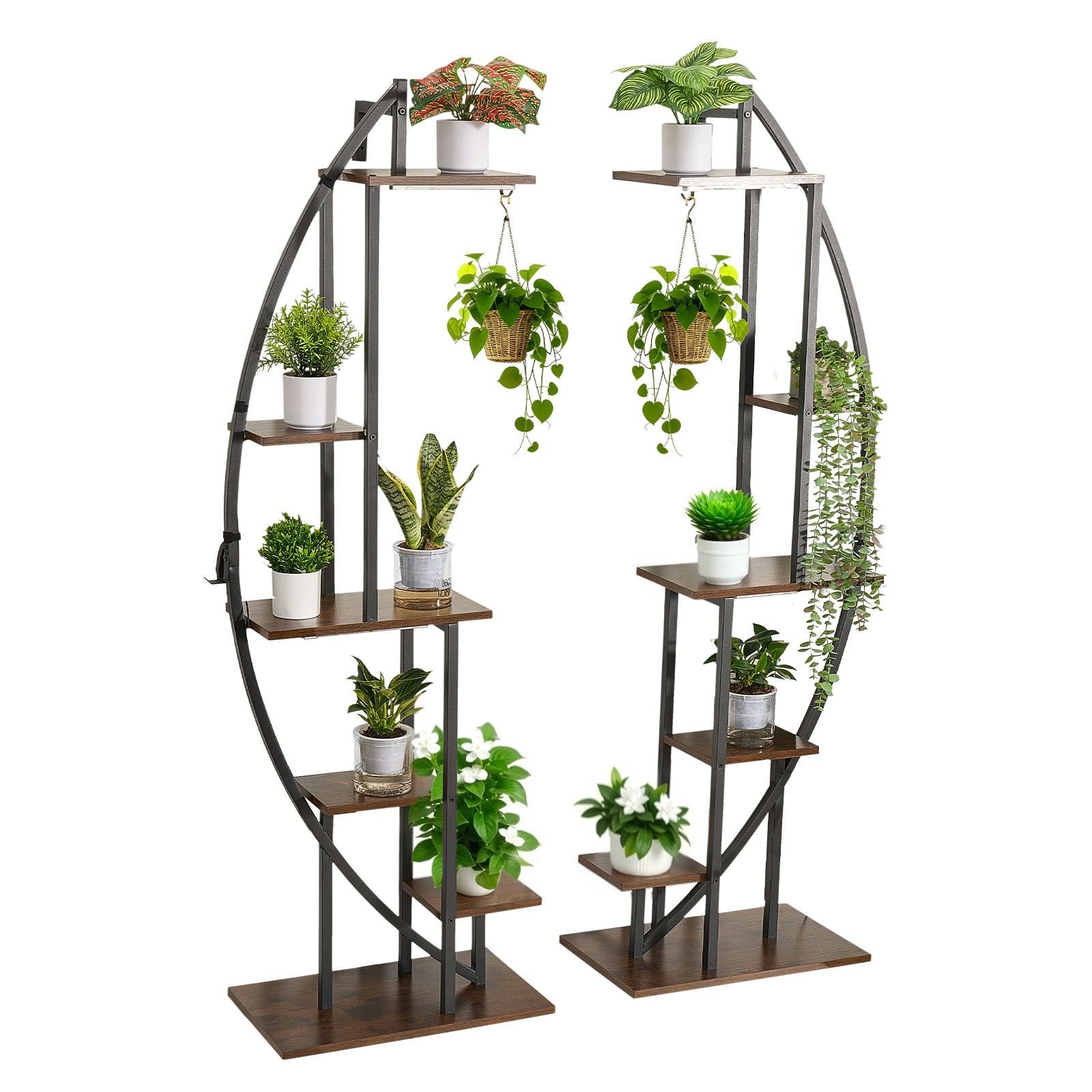 plant stand indoor with grow lights, 63 in tall 6 tiered lighted plant shelf, 2 pack metal corner plants holder, 3 timer & 10 brightness, half moon shaped flower display rack for living room