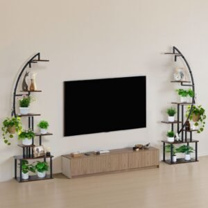 plant stand indoor with grow lights, 65.5 in tall 7 tiered lighted plant shelf, 2 pack metal corner plants holder, 3 timer & 10 brightness, half moon shaped flower display rack for living room