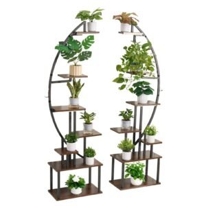 Plant Stand Indoor with Grow Lights, 65.5 in Tall 7-Tiered Lighted Plant Shelf, 2 Pack Metal Corner Plants Holder, 3 Timer & 10 Brightness, Half-Moon Shaped Flower Display Rack for Living Room