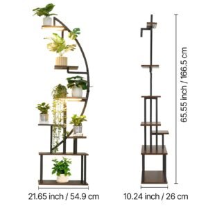 plant stand indoor with grow lights, 65.5 in tall 7 tiered lighted plant shelf, 2 pack metal corner plants holder, 3 timer & 10 brightness, half moon shaped flower display rack for living room