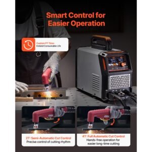 plasma cutter, 65a non touch pilot arc plasma cutting machine non high frequency with 2t/4t function & adjustable pt time, 110v/220v dual voltage digital display igbt inverter