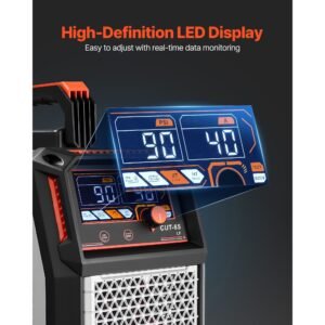 plasma cutter, 65a non touch pilot arc plasma cutting machine non high frequency with 2t/4t function & adjustable pt time, 110v/220v dual voltage digital display igbt inverter