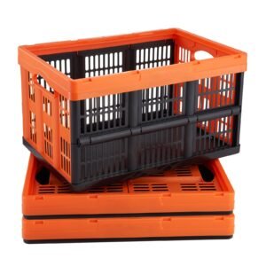 Plastic Collapsible Storage Basket, 45L 3 Packs, Folding Stackable Storage Containers/Bins with Handles, Large Heavy Duty Containers for Clothes, Toys, Books, Snack, Shoes and Grocery Organizing