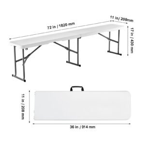 Plastic Folding Bench, 6 ft Portable Bench for Indoor/Outdoor Picnic Party Patio Camping Dining, Foldable Smooth HDPE Seat for Garden Soccer Multipurpose Entertaining Activities, 1 Pack, White