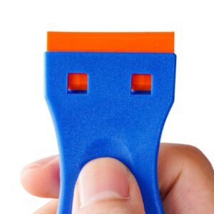 plastic razor blade scraper, 2pcs scraper tool, 120pcs plastic blades, cleaning scraper remover for stickers, decals, adhesive, labels, paint from glass, car, window, caulk, no scratches, blue