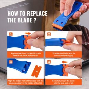 plastic razor blade scraper, 2pcs scraper tool, 120pcs plastic blades, cleaning scraper remover for stickers, decals, adhesive, labels, paint from glass, car, window, caulk, no scratches, blue