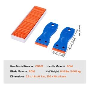 plastic razor blade scraper, 2pcs scraper tool, 120pcs plastic blades, cleaning scraper remover for stickers, decals, adhesive, labels, paint from glass, car, window, caulk, no scratches, blue