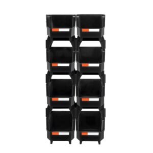 plastic stackable storage bins, 10.9 x 5.5 x 5.1 inch (8 pack), plastic containers for organizing and storage bins for closet, garage, small parts, office supplies and other accessories, black