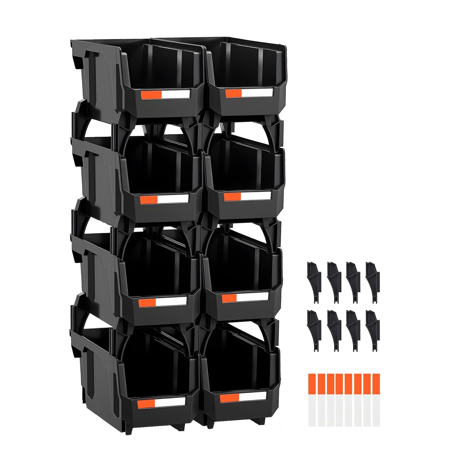 plastic stackable storage bins, 10.9 x 5.5 x 5.1 inch (8 pack), plastic containers for organizing and storage bins for closet, garage, small parts, office supplies and other accessories, black