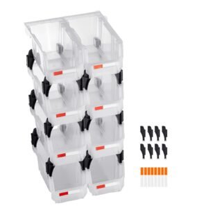 Plastic Stackable Storage Bins, 10.9 x 5.5 x 5.1 inch (8 Pack), Plastic Containers for Organizing & Storage Bins for Closet, Garage, Small Parts, Office Supplies, Other Accessories, Transparent