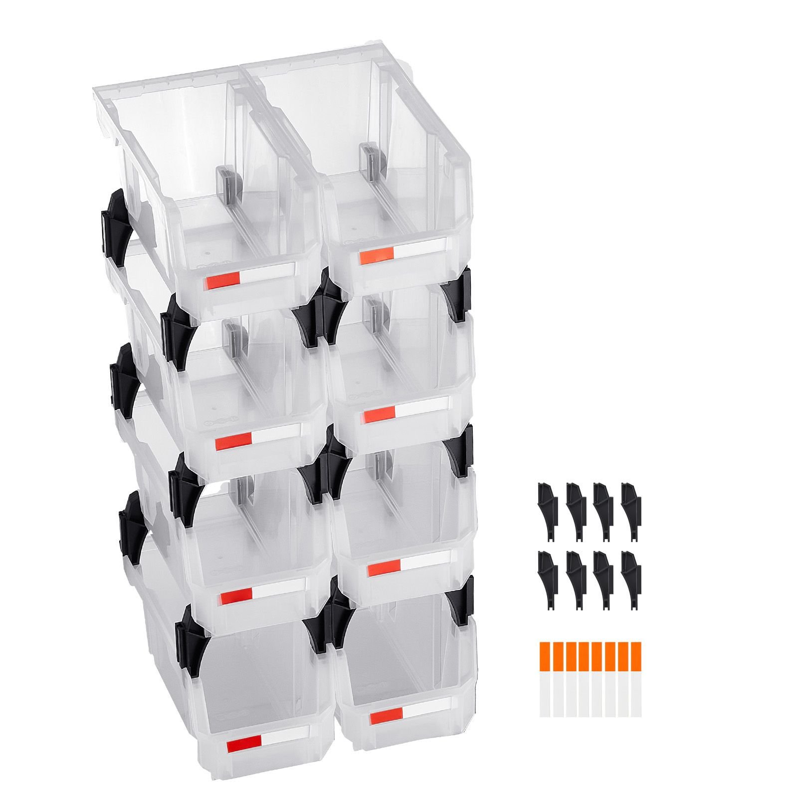 plastic stackable storage bins, 10.9 x 5.5 x 5.1 inch (8 pack), plastic containers for organizing & storage bins for closet, garage, small parts, office supplies, other accessories, transparent