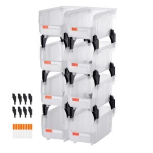 plastic stackable storage bins, 10.9 x 5.5 x 5.1 inch (8 pack), plastic containers for organizing & storage bins for closet, garage, small parts, office supplies, other accessories, transparent