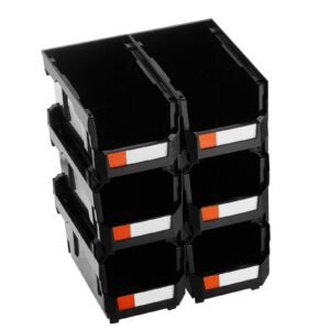 plastic stackable storage bins, 14.8 x 8.5 x 7.1 inch (6 pack), plastic containers for organizing and storage bins for closet, garage, small parts, office supplies and other accessories, black