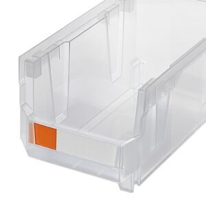 plastic stackable storage bins, 14.8 x 8.5 x 7.1 inch (6 pack), plastic containers for organizing & storage bins for closet, garage, small parts, office supplies, other accessories, transparent