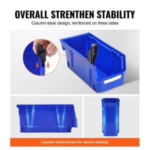 plastic storage bin, (11 inch x 5 inch x 5 inch), hanging stackable storage organizer bin, blue/red, 12 pack, heavy duty stacking containers for closet, kitchen, office, or pantry organization