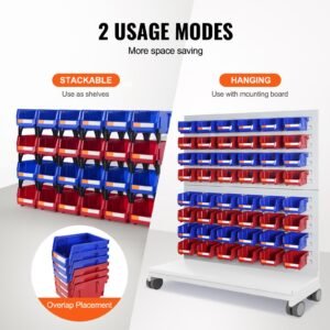 plastic storage bin, (5 inch x 4 inch x 3 inch), hanging stackable storage organizer bin, blue/red, 24 pack, heavy duty stacking containers for closet, kitchen, office, or pantry organization