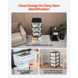 plastic storage drawers cart, 4 drawers storage organizer with wheels, rolling closet organization and storage dividers, dresser organizer clear bins for office supplies, craft rooms, classrooms