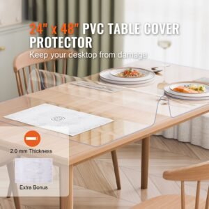plastic table cover, 24 x 48 inch 2.0 mm thick clear table protector, rectangle pvc desk mat, waterproof & easy cleaning desk pad tablecloth, for office dresser dining room table night stand
