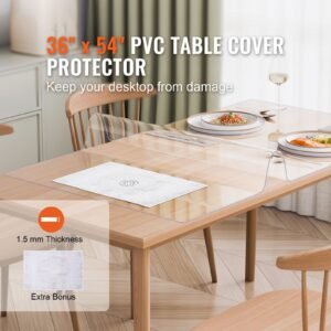Plastic Table Cover, 36 x 54 Inch 1.5 mm Thick Clear Table Protector, Rectangle PVC Desk Mat, Waterproof & Easy Cleaning Desk Pad Tablecloth, for Office Dresser Dining Room Table Night Stand