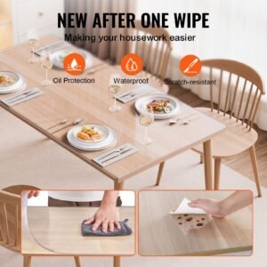 plastic table cover, 40 x 60 inch 1.5 mm thick clear table protector, rectangle pvc desk mat, waterproof & easy cleaning desk pad tablecloth, for office dresser dining room table night stand