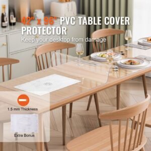 plastic table cover, 42 x 96 inch 1.5 mm thick clear table protector, rectangle pvc desk mat, waterproof & easy cleaning desk pad tablecloth, for office dresser dining room table night stand