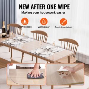 plastic table cover, 42 x 96 inch 1.5 mm thick clear table protector, rectangle pvc desk mat, waterproof & easy cleaning desk pad tablecloth, for office dresser dining room table night stand