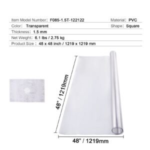 plastic table cover, 48 x 48 inch 1.5 mm thick clear table protector, square pvc desk mat, waterproof & easy cleaning desk pad tablecloth, for office dresser dining room table night stand