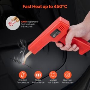 plastic welder, 100w plastic welding gun with 800pcs hot staples, professional hot staple welding gun, plastic car bumper repair kit with led light for kayak, toys, plastic crack repair