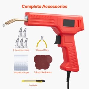 plastic welder, 100w plastic welding gun with 800pcs hot staples, professional hot staple welding gun, plastic car bumper repair kit with led light for kayak, toys, plastic crack repair