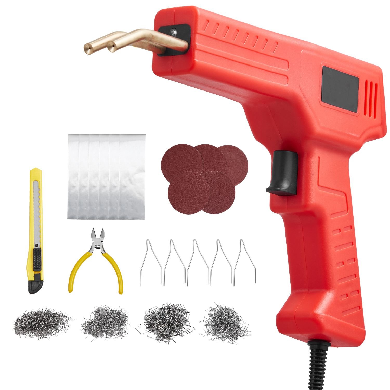 plastic welder, 100w plastic welding gun with 800pcs hot staples, professional hot staple welding gun, plastic car bumper repair kit with led light for kayak, toys, plastic crack repair