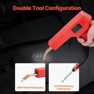 plastic welder kit deluxe, 100w plastic welding gun + 60 w/100w soldering iron, professional plastic repair welding tool with 1000pcs hot staples & 60 rods for car bumper kayak electronics toys