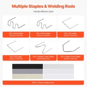 plastic welding kit, 220w plastic welder gun with 1200pcs hot staples & 76pcs welding rods, professional hot staple welding gun with led light, carrying case for kayak, toys, car bumper repair