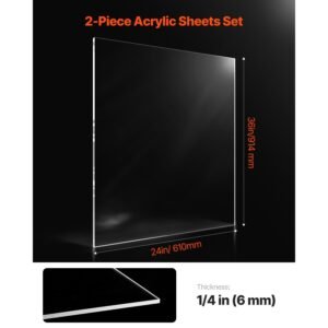 plexiglass acrylic sheet, 2 pack plastic sheets, 24 x 36 inch 1/4 inch thick clear plastic cast transparent glass for crafting projects, replacement picture frame glass, diy display, easy to cut