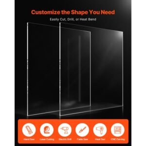 plexiglass acrylic sheet, 2 pack plastic sheets, 24 x 36 inch 1/4 inch thick clear plastic cast transparent glass for crafting projects, replacement picture frame glass, diy display, easy to cut