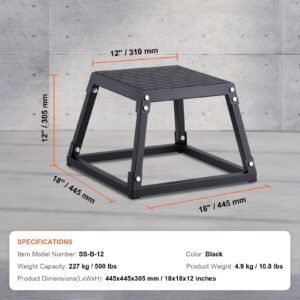 plyometric jump box, 12 inch plyo box, steel plyometric platform and jumping agility box, anti slip fitness exercise step up box for home gym training, conditioning strength training, black